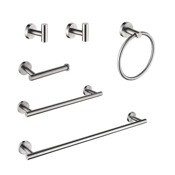 6-Piece Wall Mounted Stainless Steel Bathroom Towel Rack Set in Brushed Nickel