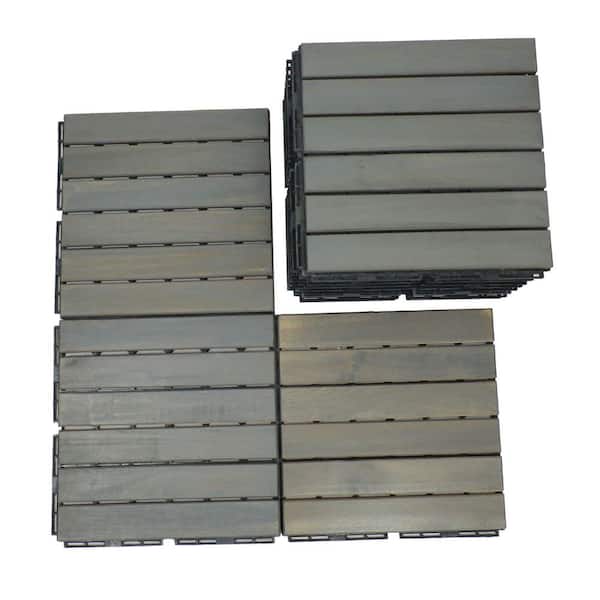 Nestfair 12 in. x 12 in. Gray Square Wood Interlocking Striped Pattern Patio Deck Tiles (10-Piece)