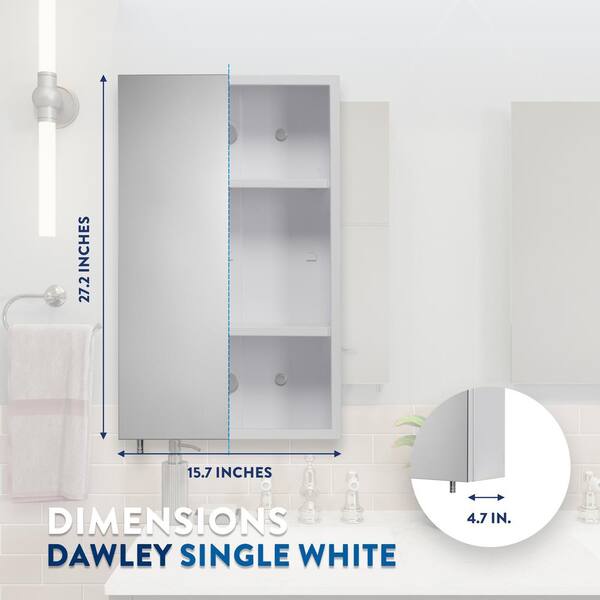 Croydex 16-in x 26-in Surface Mount White Mirrored Medicine Cabinet