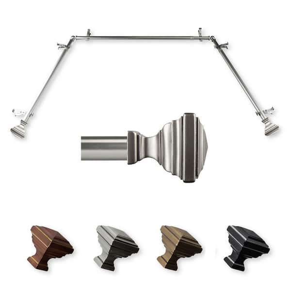 EMOH Saymna 20-36 in. sides, 38-72 in. center Adjustable Bay Window Curtain Rod 13/16 in. in Satin Nickel with Finial