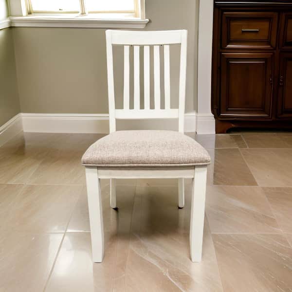 Benjara White and Beige Fabric Wooden Frame Dining Chair