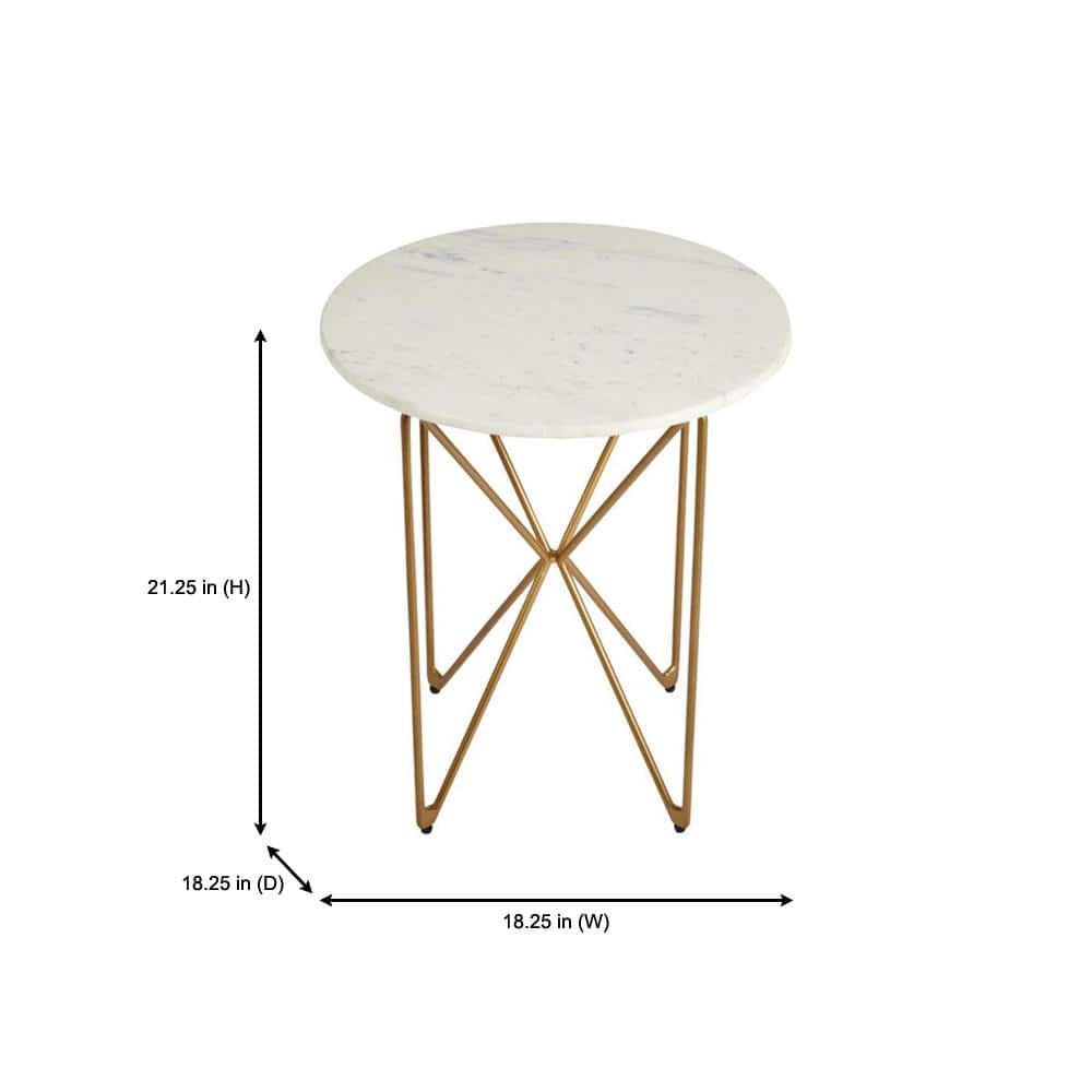 Round Accent Table With Gold Finish Wire Base And Natural Marble Top - thumbnail 3