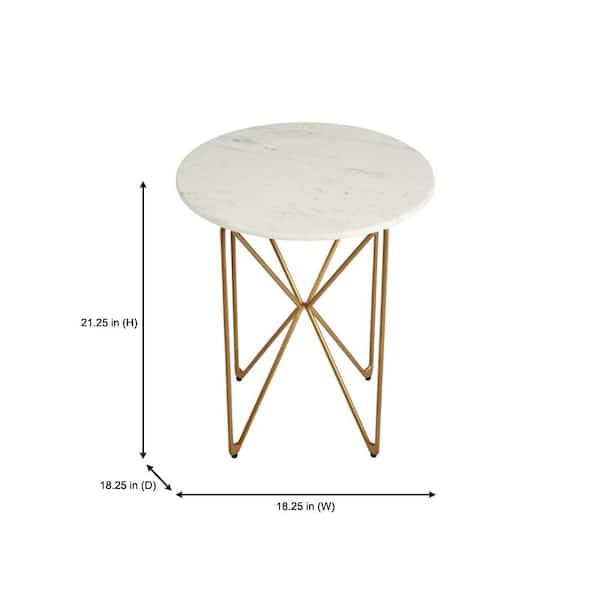 Round Accent Table With Gold Finish Wire Base And Natural Marble Top
