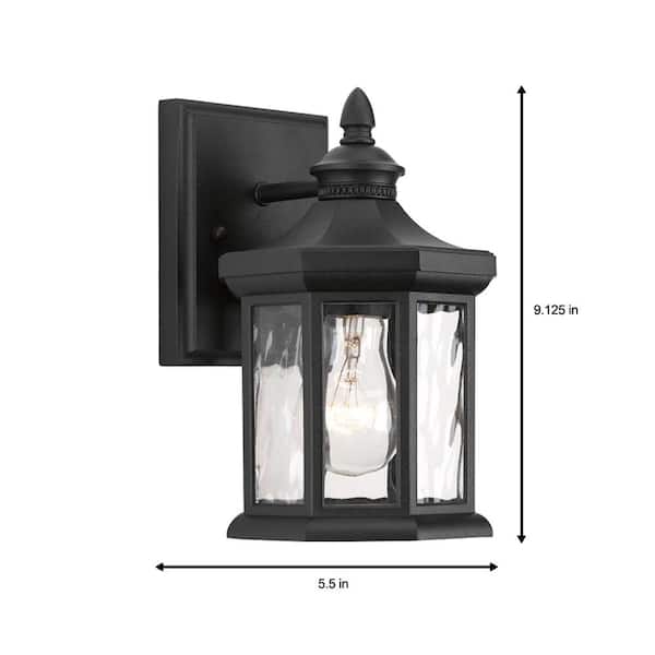 Edition Collection 1-Light Textured Black Clear Water Glass Traditional Outdoor Small Wall Lantern Light