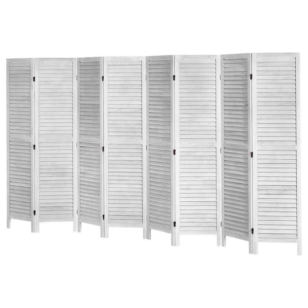 Wood Room Divider, 8 Panel Wood Folding Privacy Screen, 66.9 in. Tall Indoor Louvered Wooden Partition, Portable