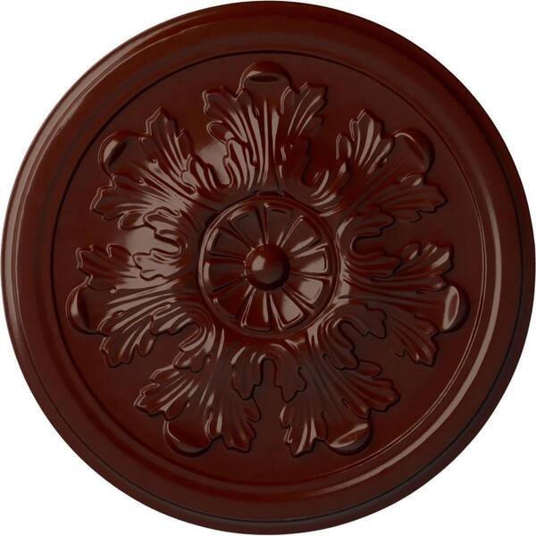 Ekena Millwork 7/8" x 12-3/4" x 12-3/4" Polyurethane Legacy Acanthus Ceiling Medallion, Brushed Mahogany