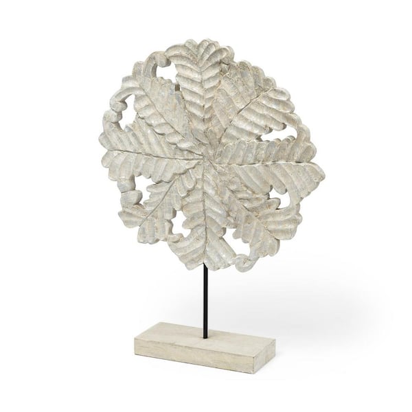 HomeRoots 22 in. White Wood and Metal Floral Decor Piece