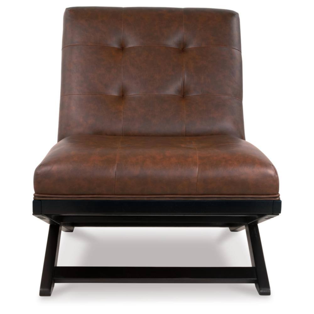 Traditional Brown Faux Leather and Wood Accent Chair