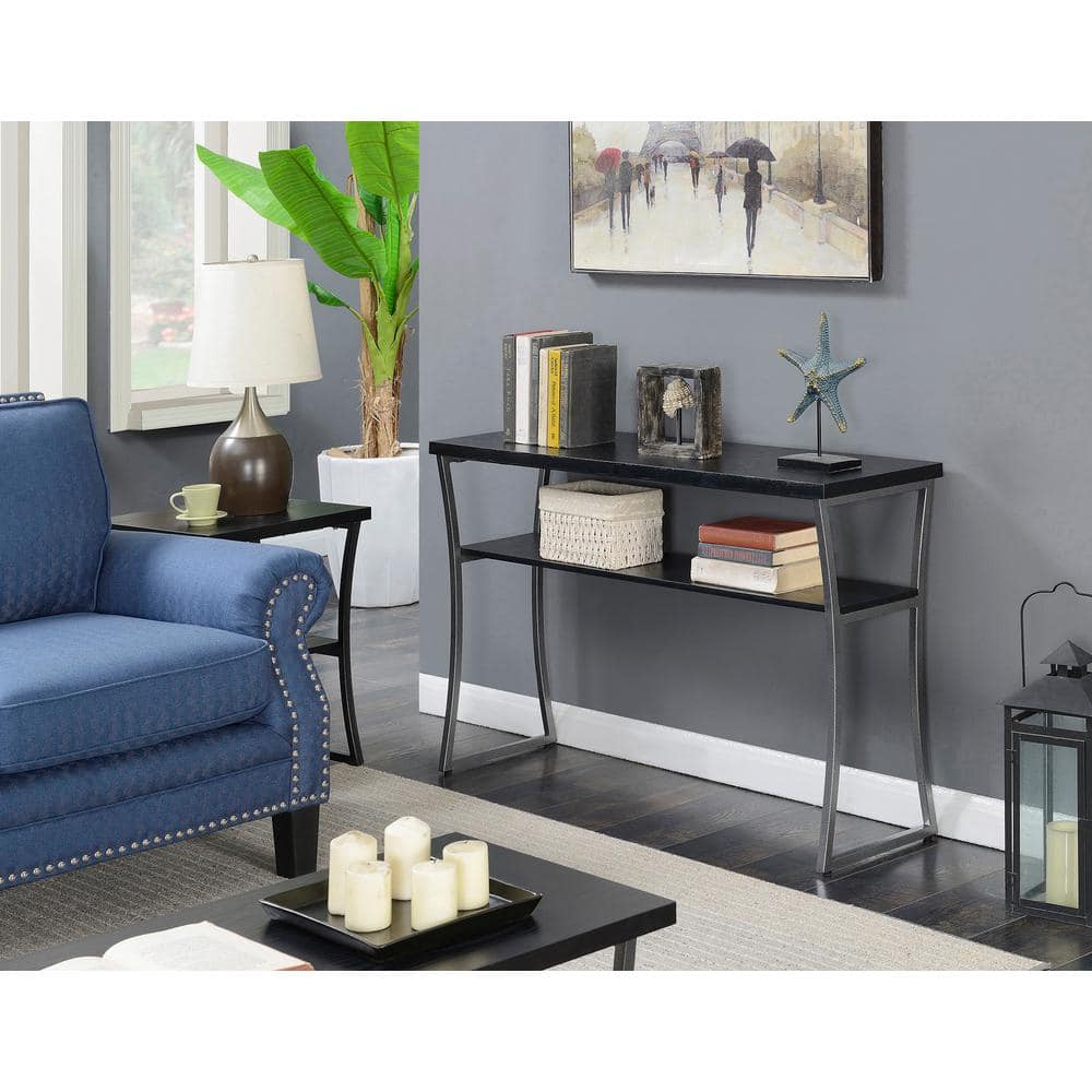 X-Calibur Black Woodgrain Console Table with Storage