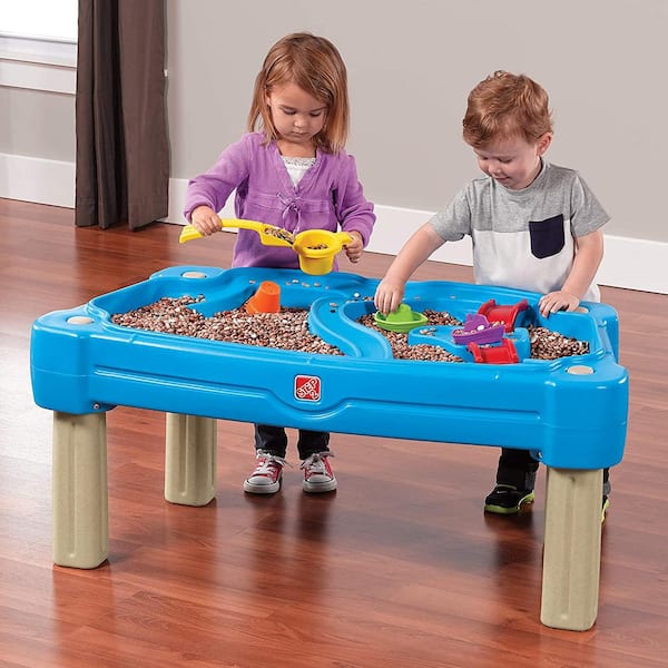 Step2 Blue Cascading Cove Sand and Water Kids Sensory Play Table with Umbrella 850900 The Home Depot