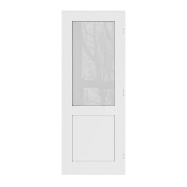 28 in. x 80 in. 1/2-Lite Frosted Glass Left Handed White Solid Core MDF Door with Quick Assemble Jamb Kit