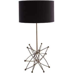 Fryazino 25.5 in. Brass Indoor Table Lamp with Black Drum Shaped Shade