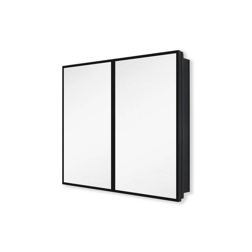 30 in. W x 26 in. H Rectangular Black Metal Framed Wall Mount or Recessed B