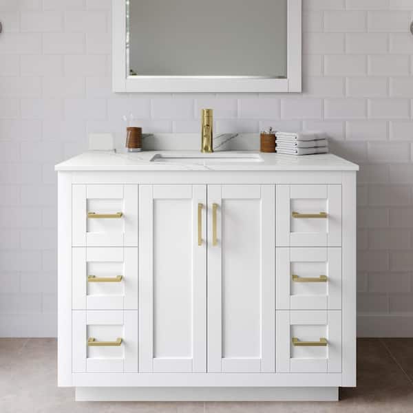 Miranda 42 in. W x 22 in. D x 33.75 in. H Single Bath Vanity in White with Giotto Quartz Top
