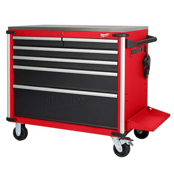 Milwaukee 40 in. W x 22.1 in. D 6-Drawer Mobile Workbench with Stainless Steel Top