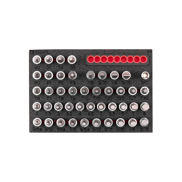 1/4 in. Drive Hex, Torx, Phillips, Slotted, Square Bit Socket Set with 6 x 4 in. Foam Organizer (44-Piece)