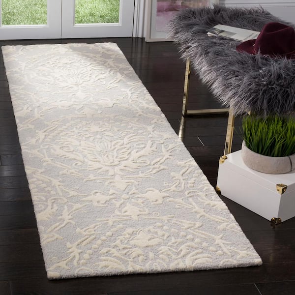 Blossom Light Gray/Ivory 2 ft. x 10 ft. Geometric Diamond Floral Runner Rug