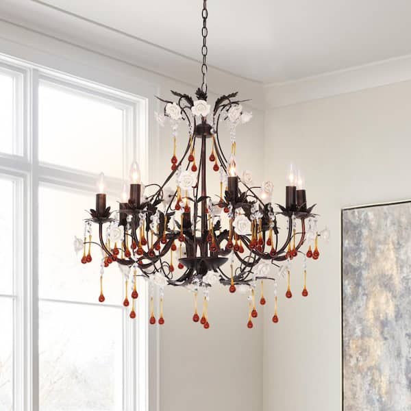 JC TOPA 8- Light Painted Crystal Chandelier Vintage Bucolic