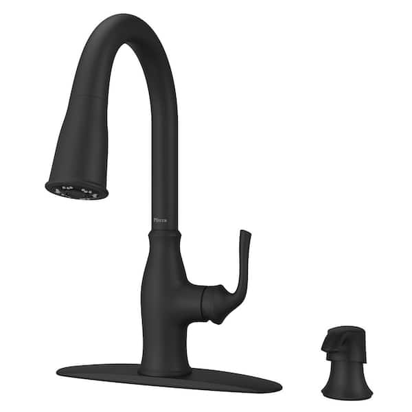 Pfister Rosslyn Single Handle Pull Down Sprayer Kitchen Faucet with Deckplate Included in Matte Black