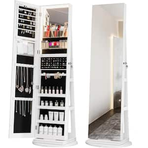 360° Swivel Jewelry Cabinet with 63 in. Lockable Mirror and Jewelry Storage in White