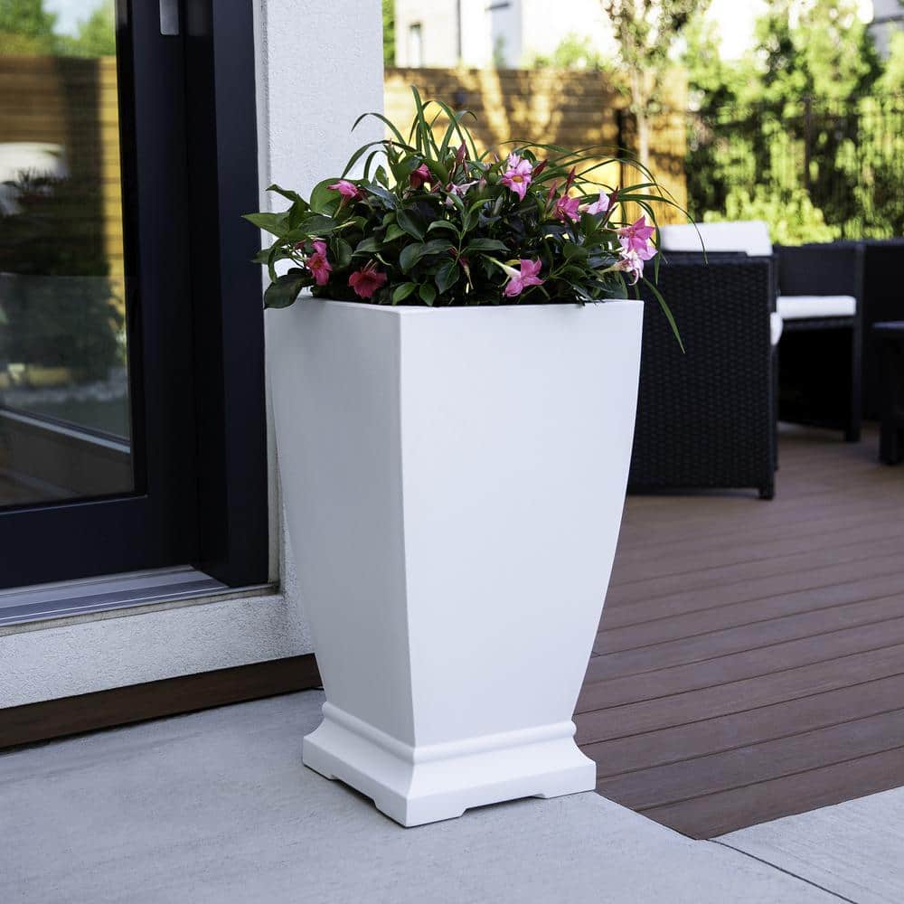 Acadia 28" White Polyethylene Self-Watering Square Planter