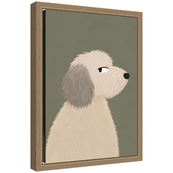 Sylvie "Fluggy Dog Portrait in Neutral" by Laura Moss Animals Framed Canvas Art Print 13 in. x 10 in.