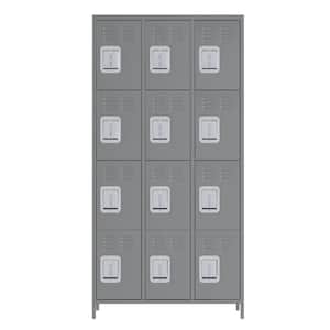35.43 in. W x 72 in. H x 15.7 in. D Freestanding Cabinets with 12-Doors, Wardrobe for School, Home, Gym in Light Gray