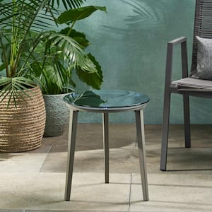 Pebble 18 in. Grey Round Metal Outdoor Side Table