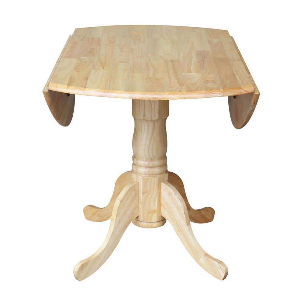 Natural Wood Round Dual Drop Leaf Dining Table