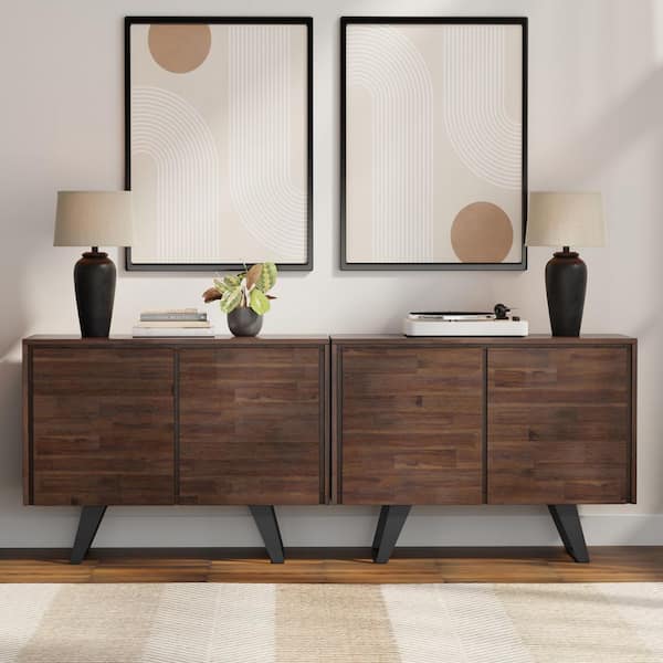 Lowry Solid Acacia 40 in. Storage Cabinet in Distressed Charcoal Brown (Set of 2)