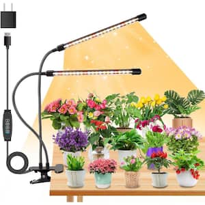 Black Dual-Head Full-Spectrum LED Clip Grow Light with 3/9/12-Hour Timer, 10-Level Dimming and Adapter