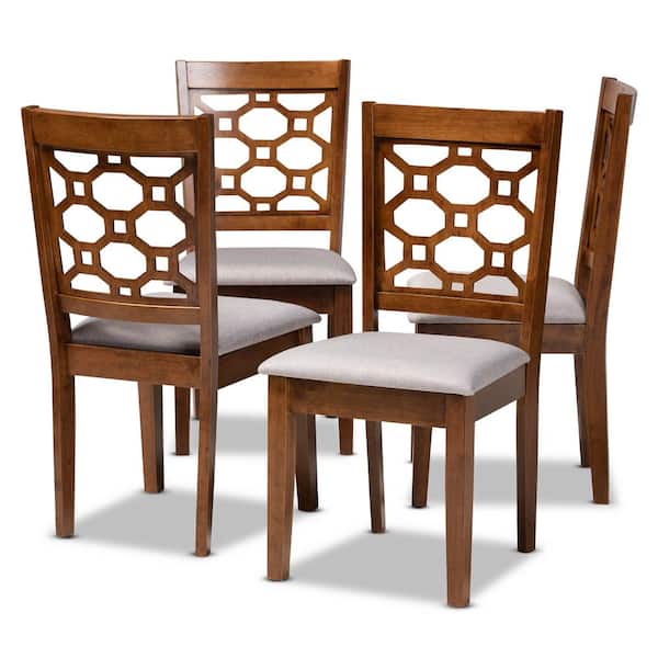 Baxton Studio Peter Grey and Walnut Brown Fabric Dining Chair (Set of 4)
