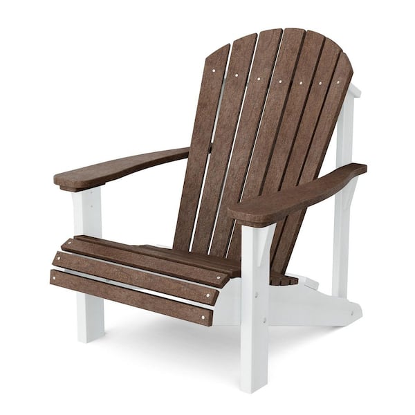Heritage Tudor Brown and White HDPE Plastic Outdoor Sunrise Adirondack Chair