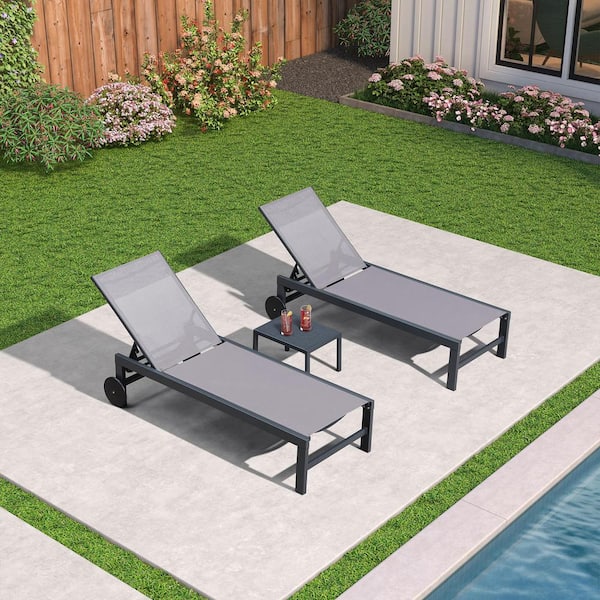 PURPLE LEAF Outdoor Chaise Lounge with Wheels for Patio, Beach, Yard, Pool, Side Table Included