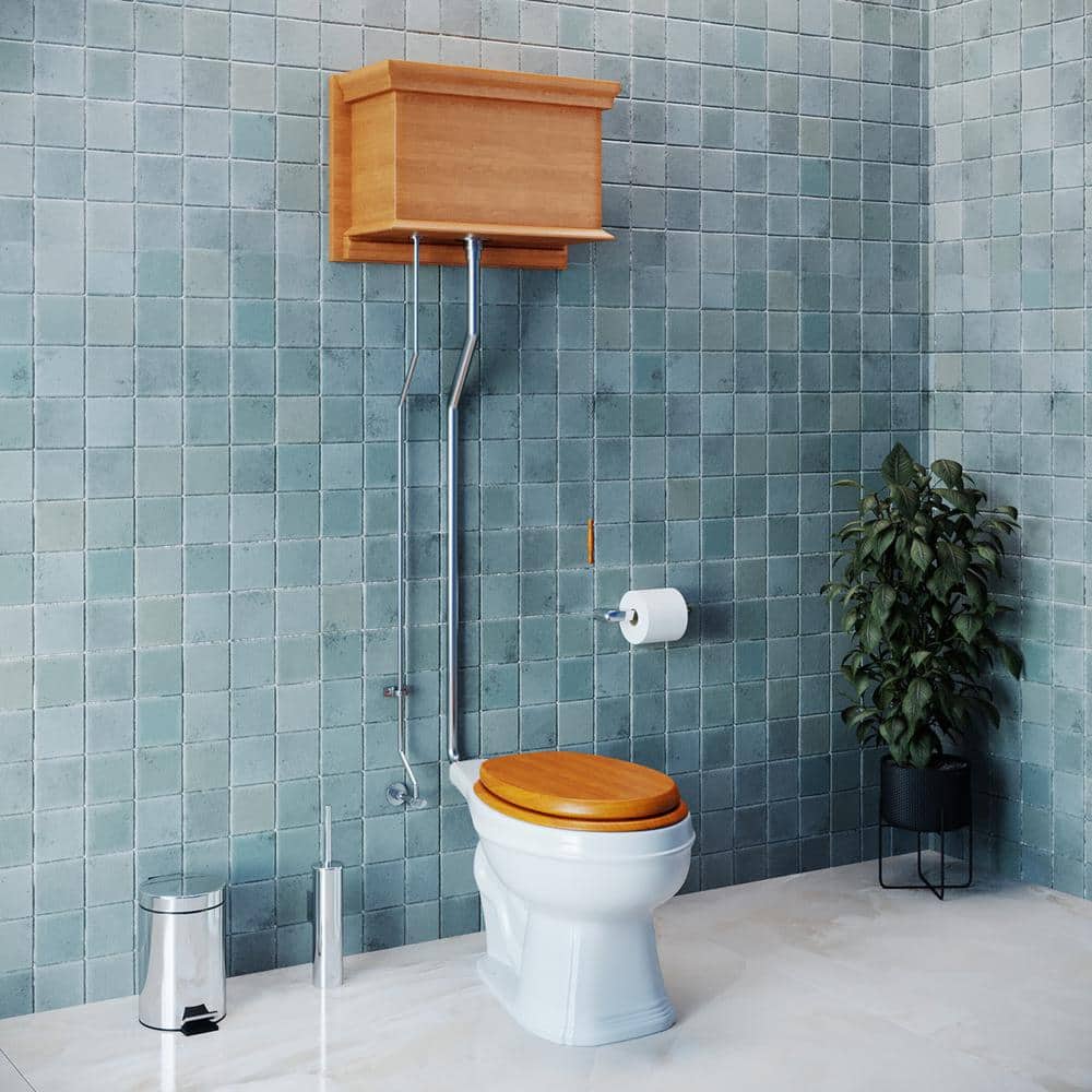 Victorian High Tank Pull Chain Toilet with Light Oak Finish