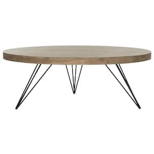 Mansel 36 in. Light Oak/Black Medium Round Wood Coffee Table
