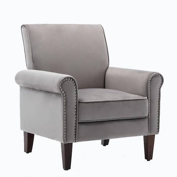 Morden Fort Accent Grey Bedroom Chair Velvet Upholstered Armchair for Bedroom Living Room Club Office
