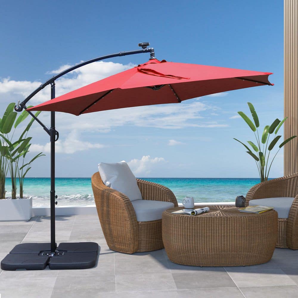 10 ft. Solar Lighted Outdoor Offset Umbrella, Cantilever Patio Umbrella in Red price history on PriceWatchPro