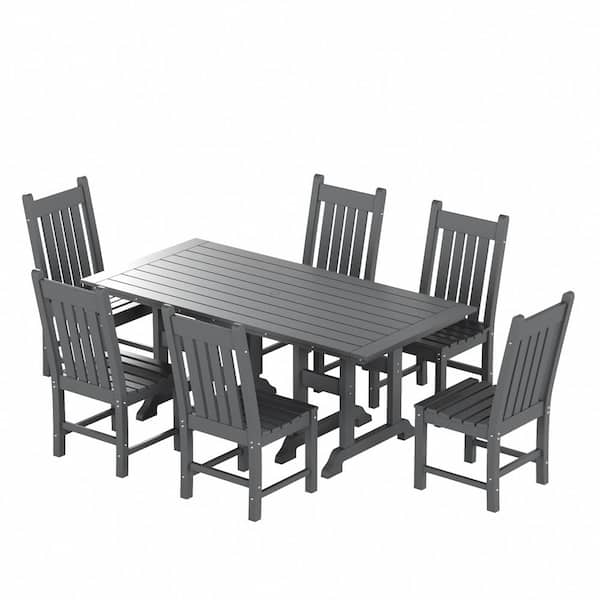 Hayes Gray 7-Piece HDPE Plastic Outdoor Dining Set with Side Chairs