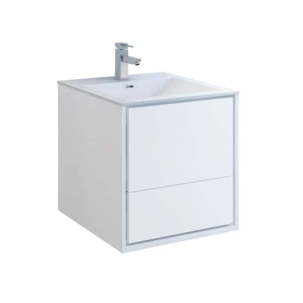 Fresca Catania 24 in. Modern Wall Hung Bath Vanity in Glossy White with Vanity Top in White with White Basin