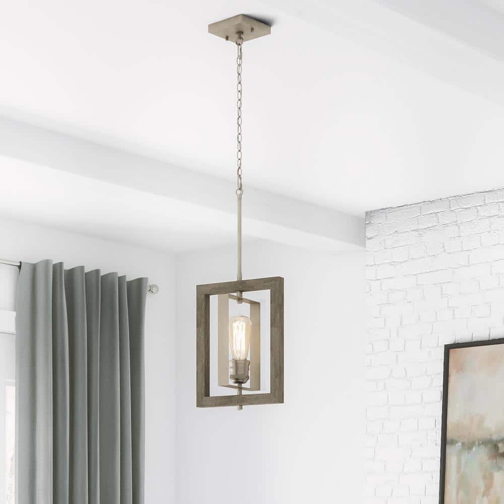 Palermo Grove 10 in. 1-Light Antique Nickel Farmhouse Mini-Pendant with Painted Weathered Gray Wood Accents price history on PriceWatchPro