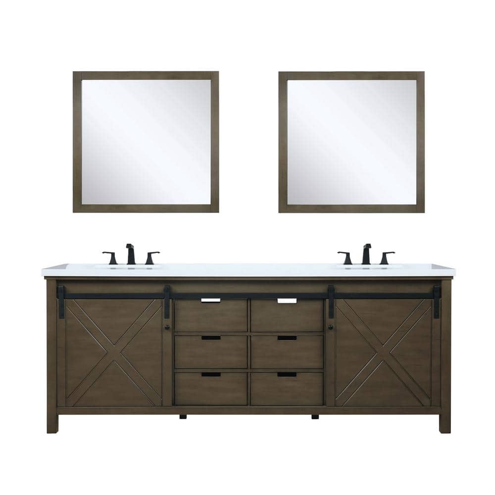 Marsyas 84 in W x 22 in D Rustic Brown Double Bath Vanity, White Quartz Cou