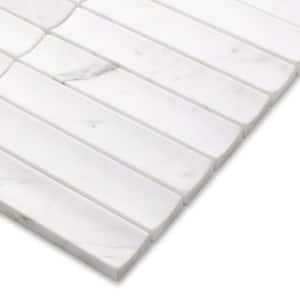 Stacked White Calacatta 6 in. x 6 in. Honed Flucted Nero Marquin.a Natural Marble Mosaic Tile (0.25 sq. ft./Case)