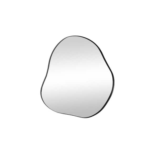 CosmoLiving by Cosmopolitan 22 in. x 23 in. Wavy Round Frameless Black Abstract Wall Mirror