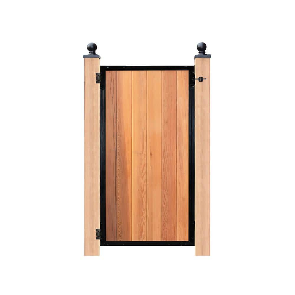 Glossy Black Metal and Wood Arched Garden Gate Frame