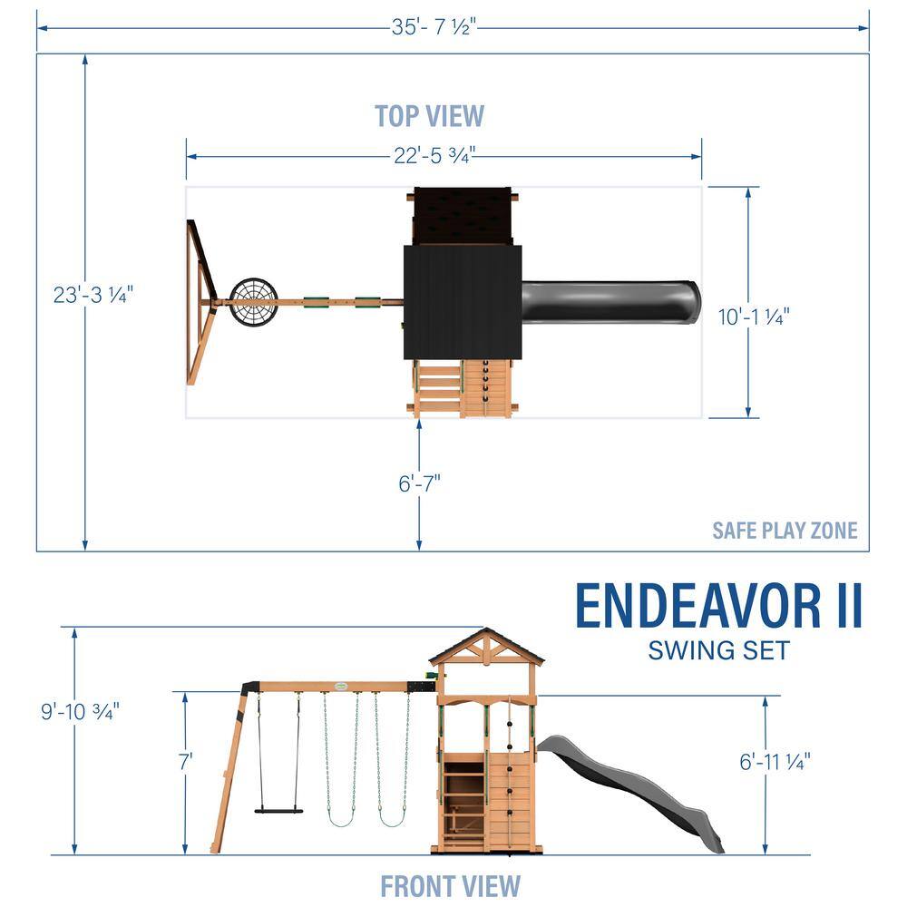 Endeavor II Cedar Swing Set with Gray Wave Slide
