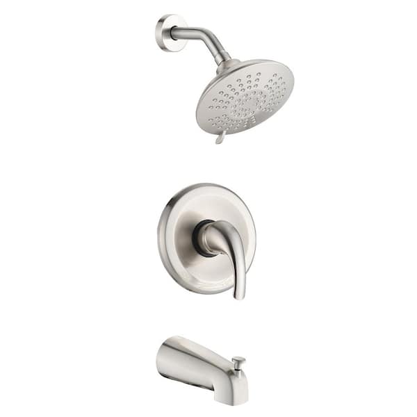 Tahanbath Single Handle 5 Spray Patterns Freestanding Tub and Shower Faucet 2.2 GPM in Brushed Nickel