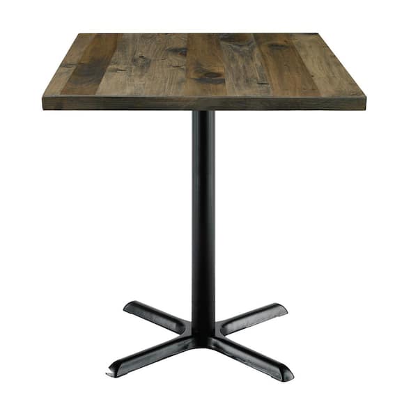 Unbranded Urban Loft 30 in. Square Barnwood Solid Wood Counter Table with X-Shaped Black Steel Frame (Seats 2)