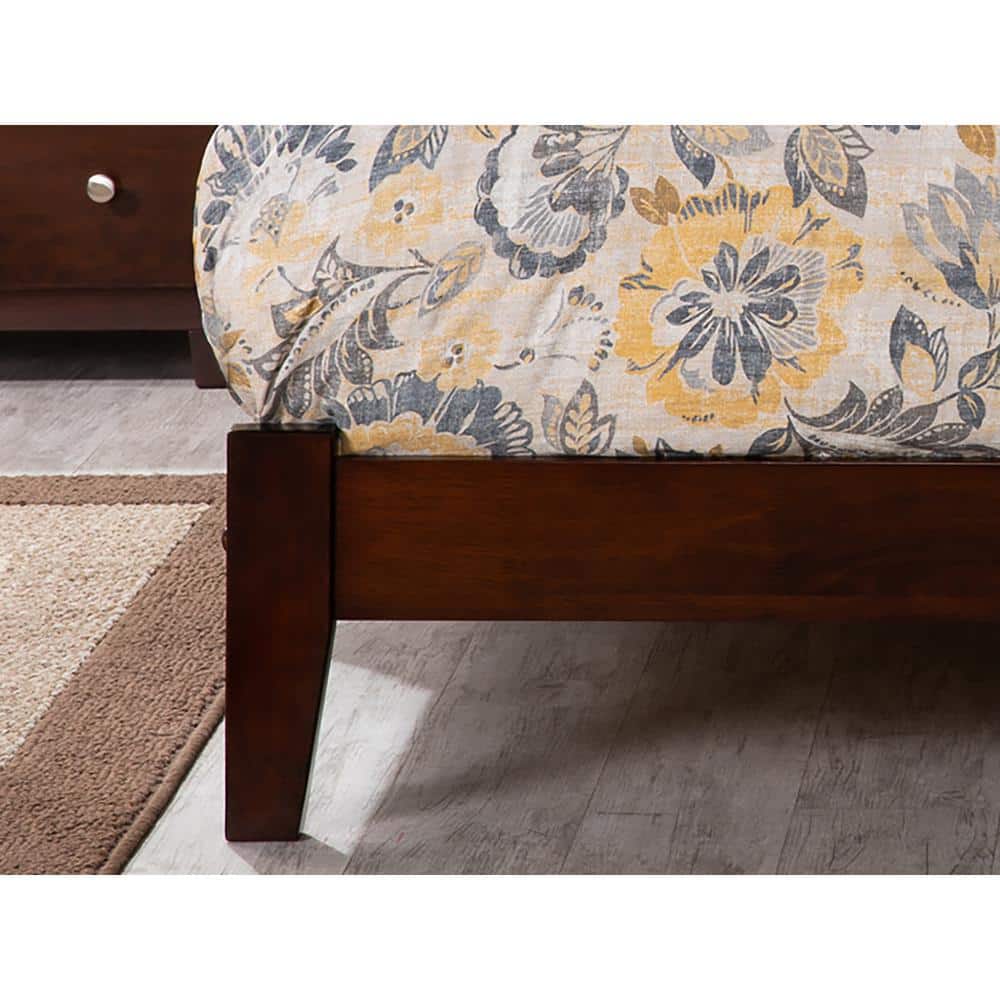 Walnut Queen Mission Wood Platform Bed with Headboard