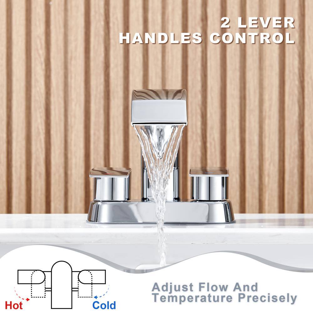 Chrome Double Handle Waterfall Bathroom Faucet with Pop-Up Drain